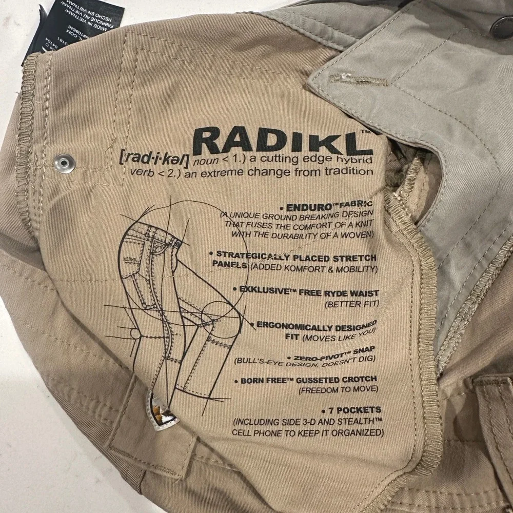 Kuhl Radikl Mens Khaki Tan Hybrid Hiking Work Pants 30x32 Stretch 7 Pocket
